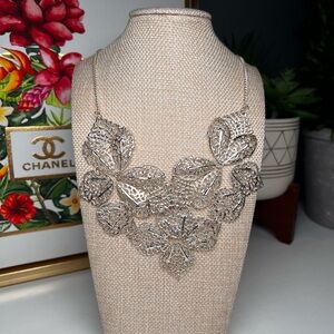 Silver Filigree Lace Metal Bib Necklace Boho Chic Whimsical Cottagecore Romantic
